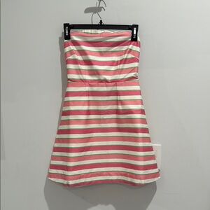 Pink and White Strapless A-Line Dress for Cocktail